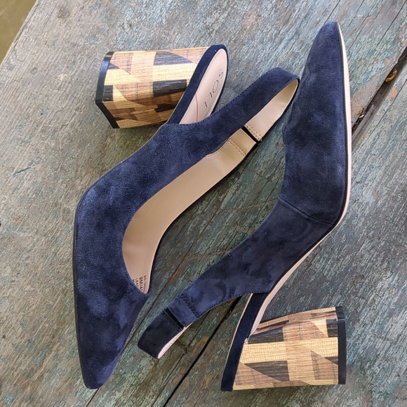 Sole Society Shoes - Sole Society Tadisa Blue Suede Sling Back Block Heel